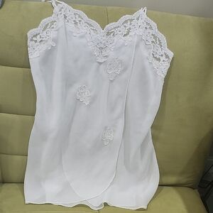 White Lace Trim Pajama Top with Spaghetti Straps